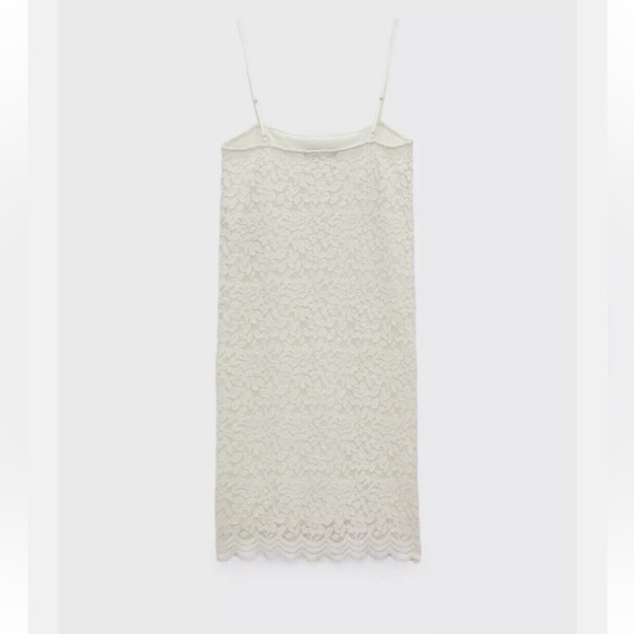 Zara Creme Laced Dress With Adjustable Straps & Fully Lined Size Medium - Picture 4 of 12